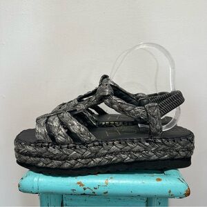 Beach by Matisse Raffia Platform Sandal Black Gray White Marled Size 9M